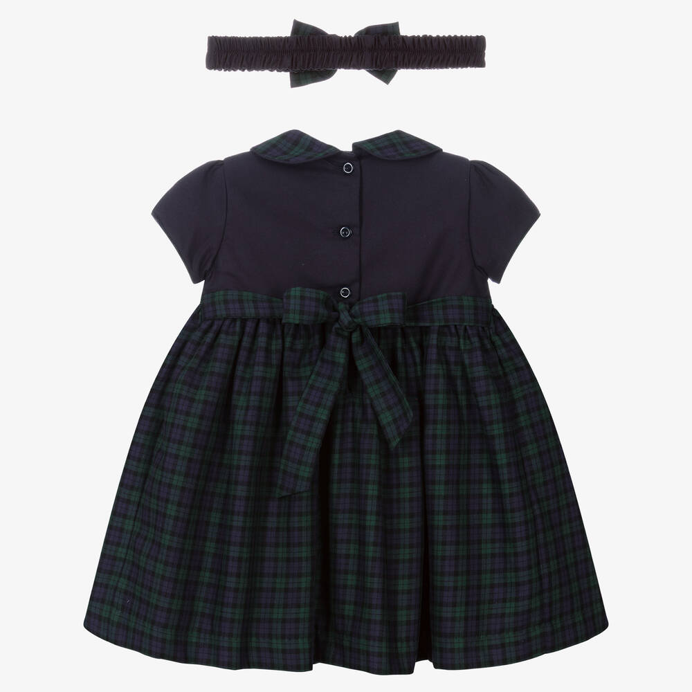 بريتي أوريجينال-طقم فستان مطرز سموكينغ مزيج تارتان لون كحلي | Childrensalon Outlet