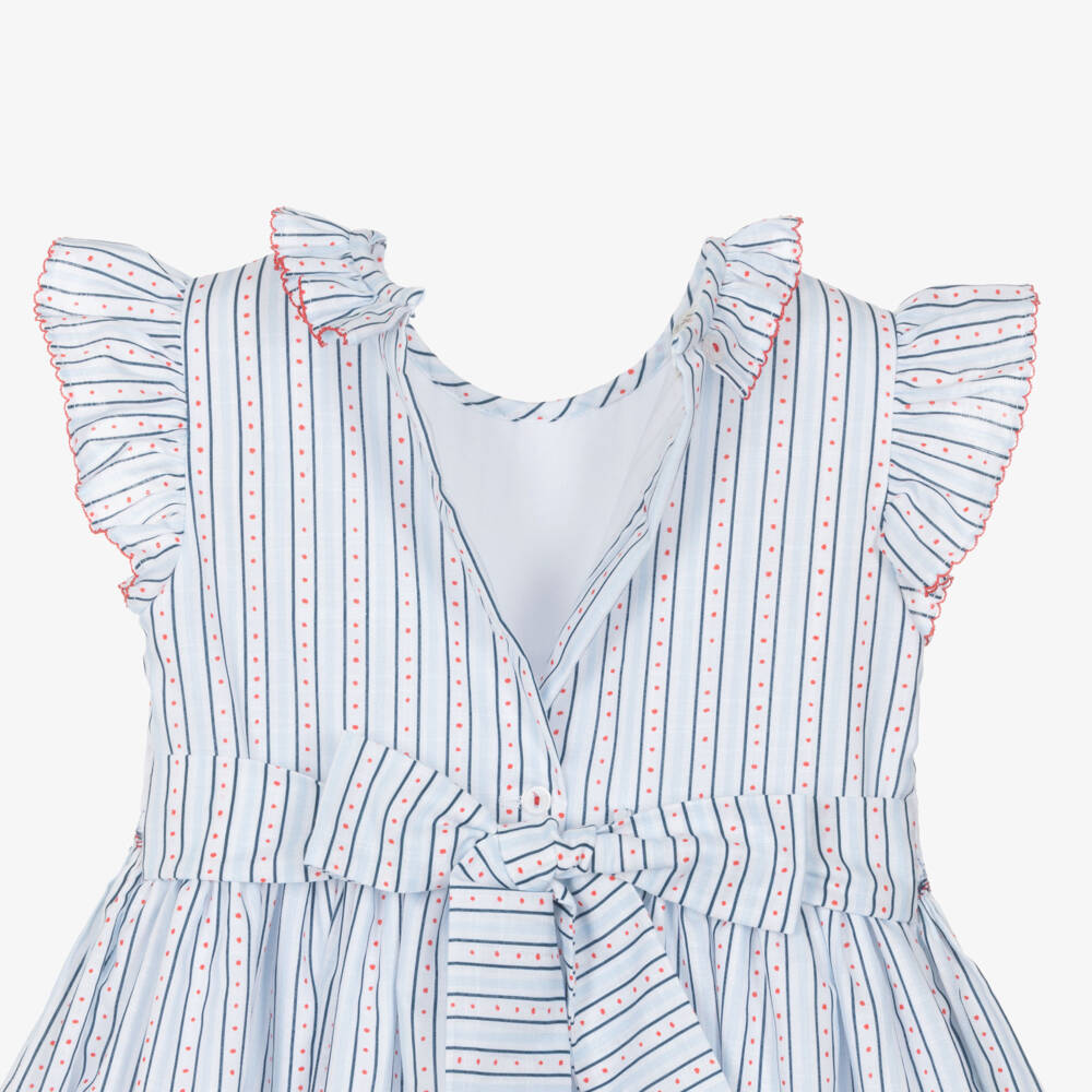 Pretty Originals-Girls Blue & White Striped Cotton Dress | Childrensalon Outlet