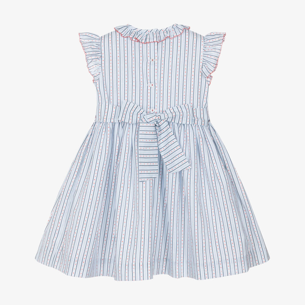 Pretty Originals-Girls Blue & White Striped Cotton Dress | Childrensalon Outlet