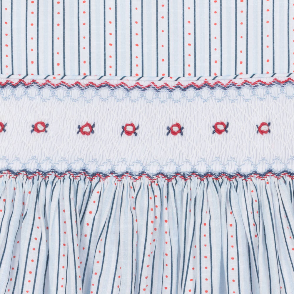 Pretty Originals-Girls Blue & White Striped Cotton Dress | Childrensalon Outlet