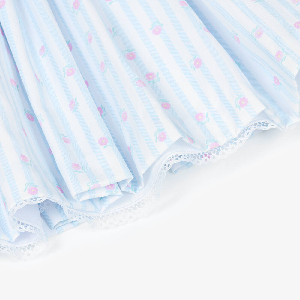 Pretty Originals-Girls Blue & White Striped Cotton Hand-Smocked Dress Set | Childrensalon Outlet