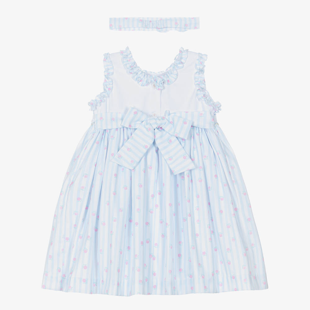 Pretty Originals-Girls Blue & White Striped Cotton Hand-Smocked Dress Set | Childrensalon Outlet