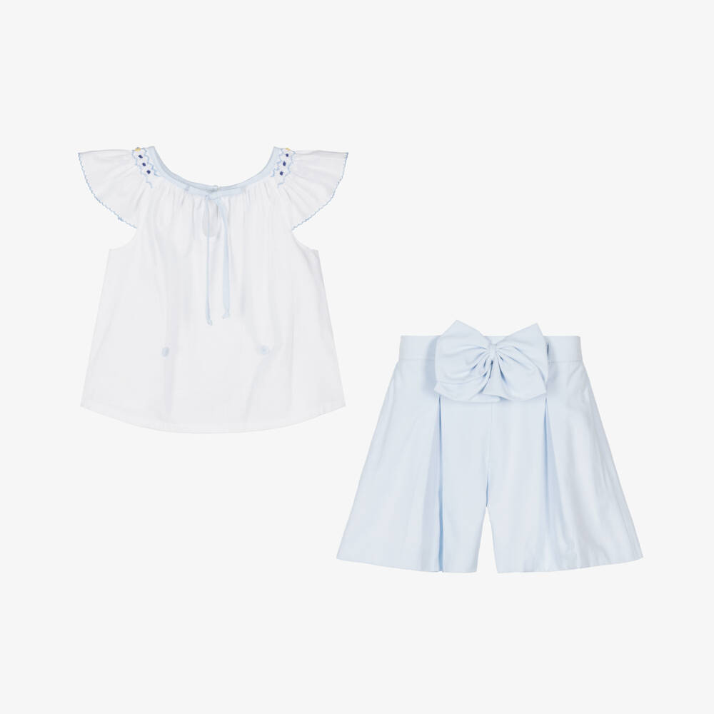 Pretty Originals-Girls Cotton Blue & White Ensemble | Childrensalon Outlet