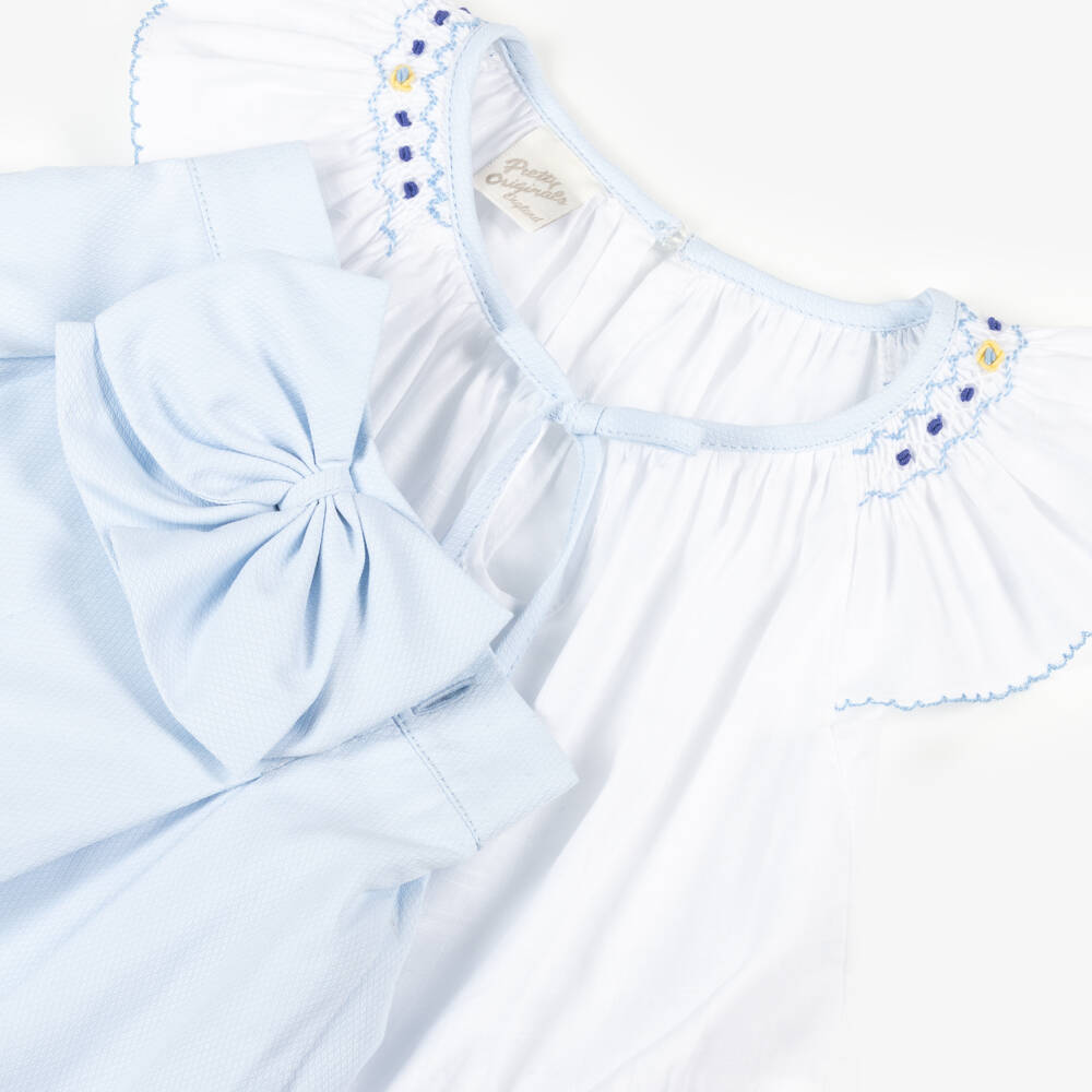 Pretty Originals-Girls Cotton Blue & White Ensemble | Childrensalon Outlet