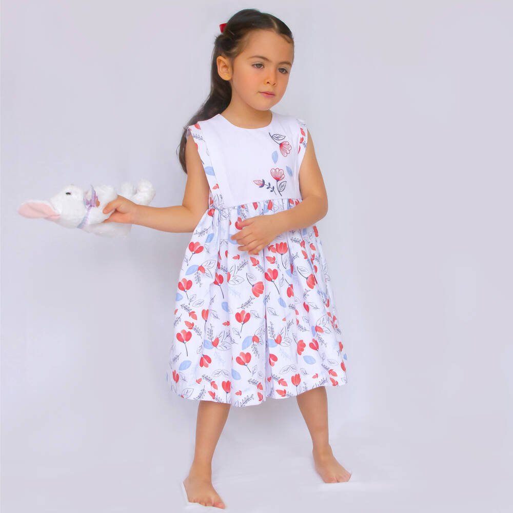 Pretty Originals-فستان أبيض أنيق للبنات مزين بالزهور | Childrensalon Outlet