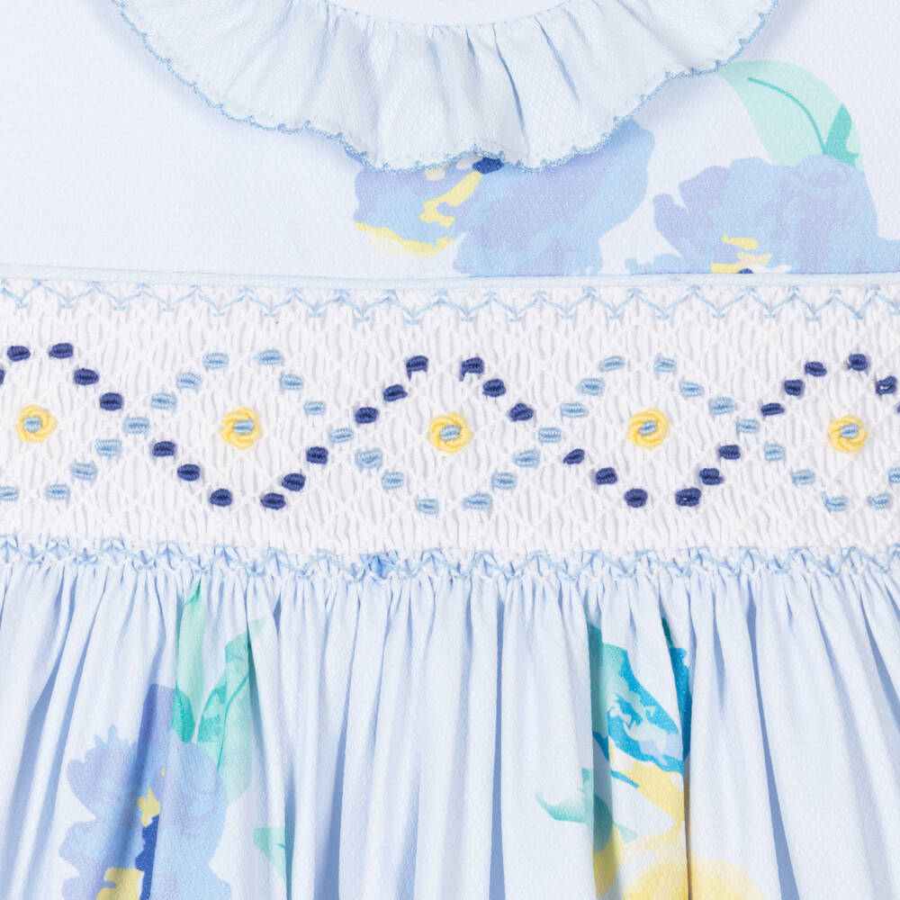 Pretty Originals-Girls Floral Blue Smock Dress | Childrensalon Outlet