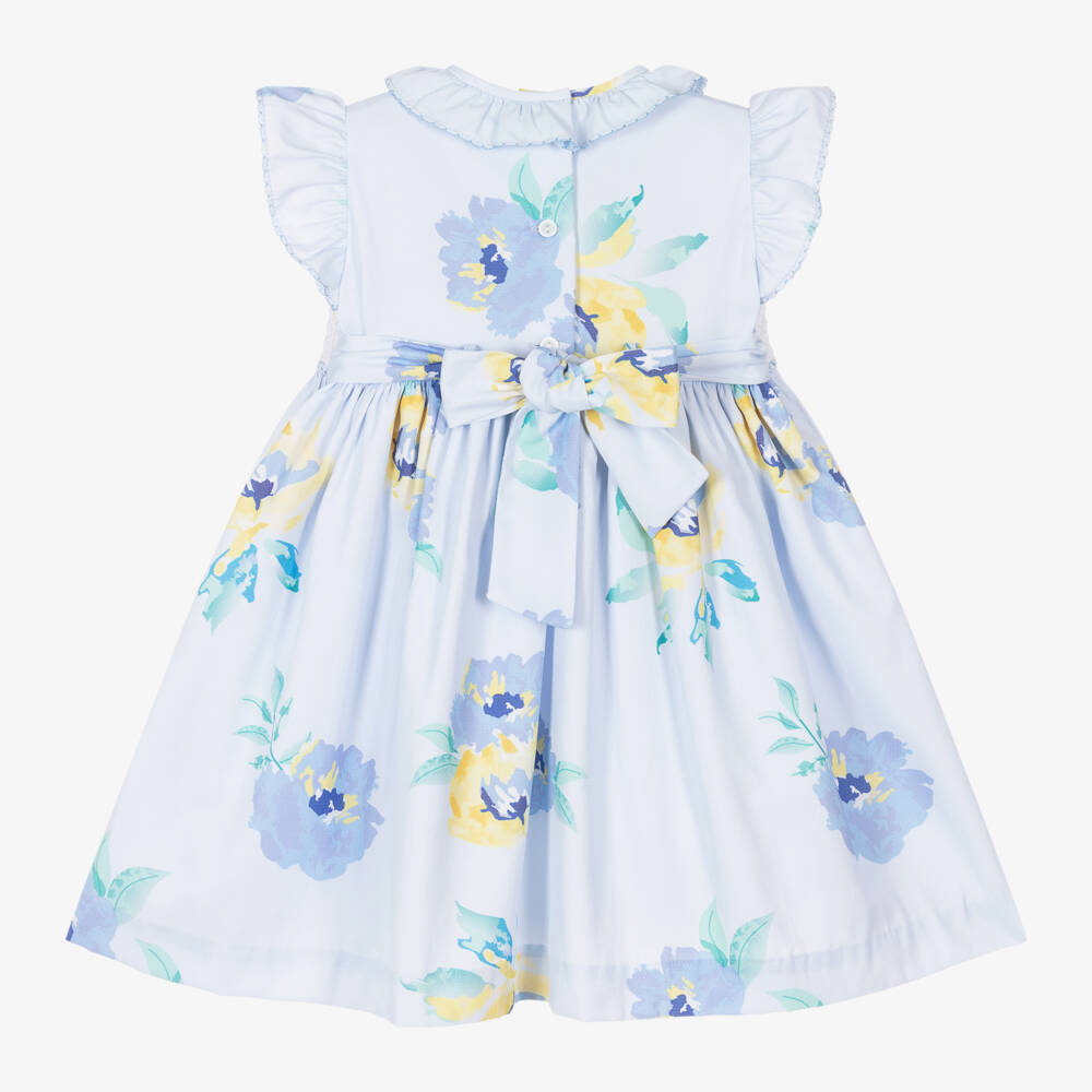 Pretty Originals-Girls Floral Blue Smock Dress | Childrensalon Outlet
