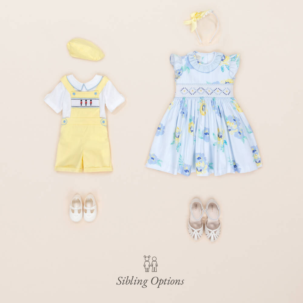 Pretty Originals-Girls Floral Blue Smock Dress | Childrensalon Outlet