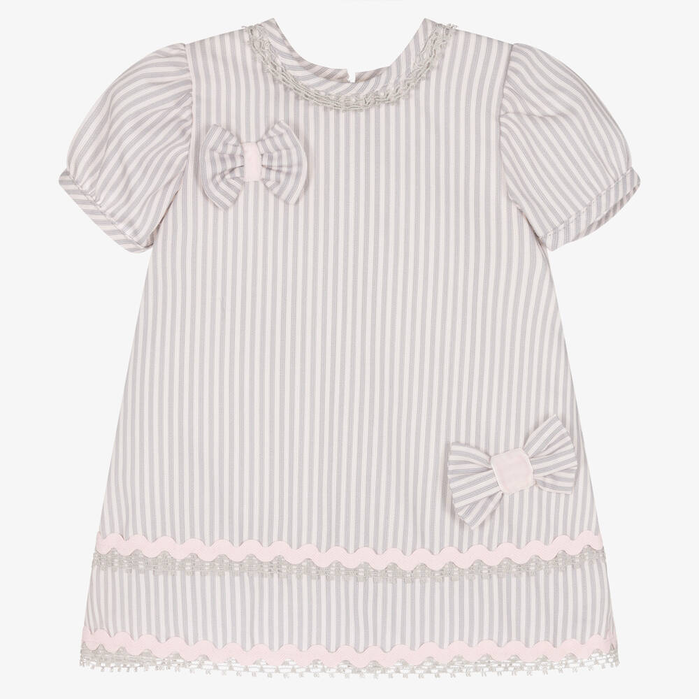 Pretty Originals - Girls Grey & Pink Striped Dress Set  | Childrensalon