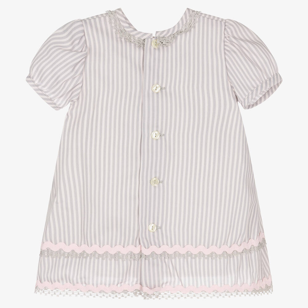 Pretty Originals-Girls Grey & Pink Striped Dress Set  | Childrensalon Outlet