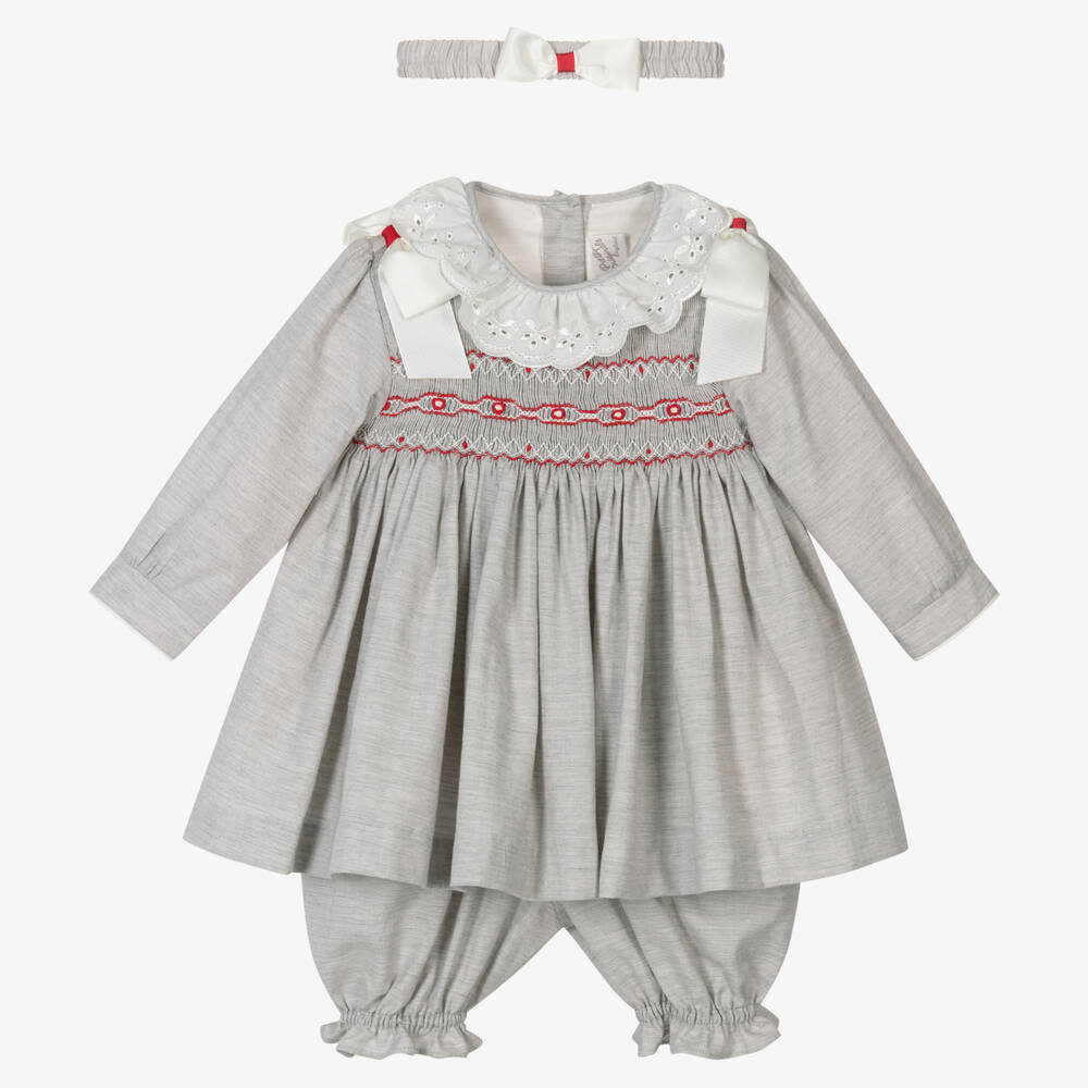 Pretty Originals - Girls Grey Smocked Dress Set | Childrensalon