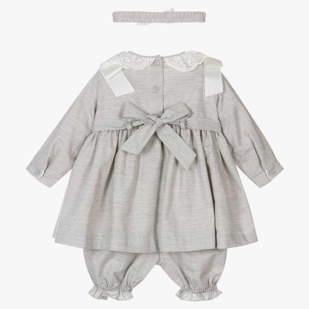 Pretty Originals-Girls Grey Smocked Dress Set | Childrensalon Outlet