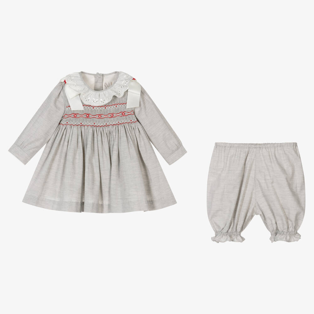 Pretty Originals-Girls Grey Smocked Dress Set | Childrensalon Outlet