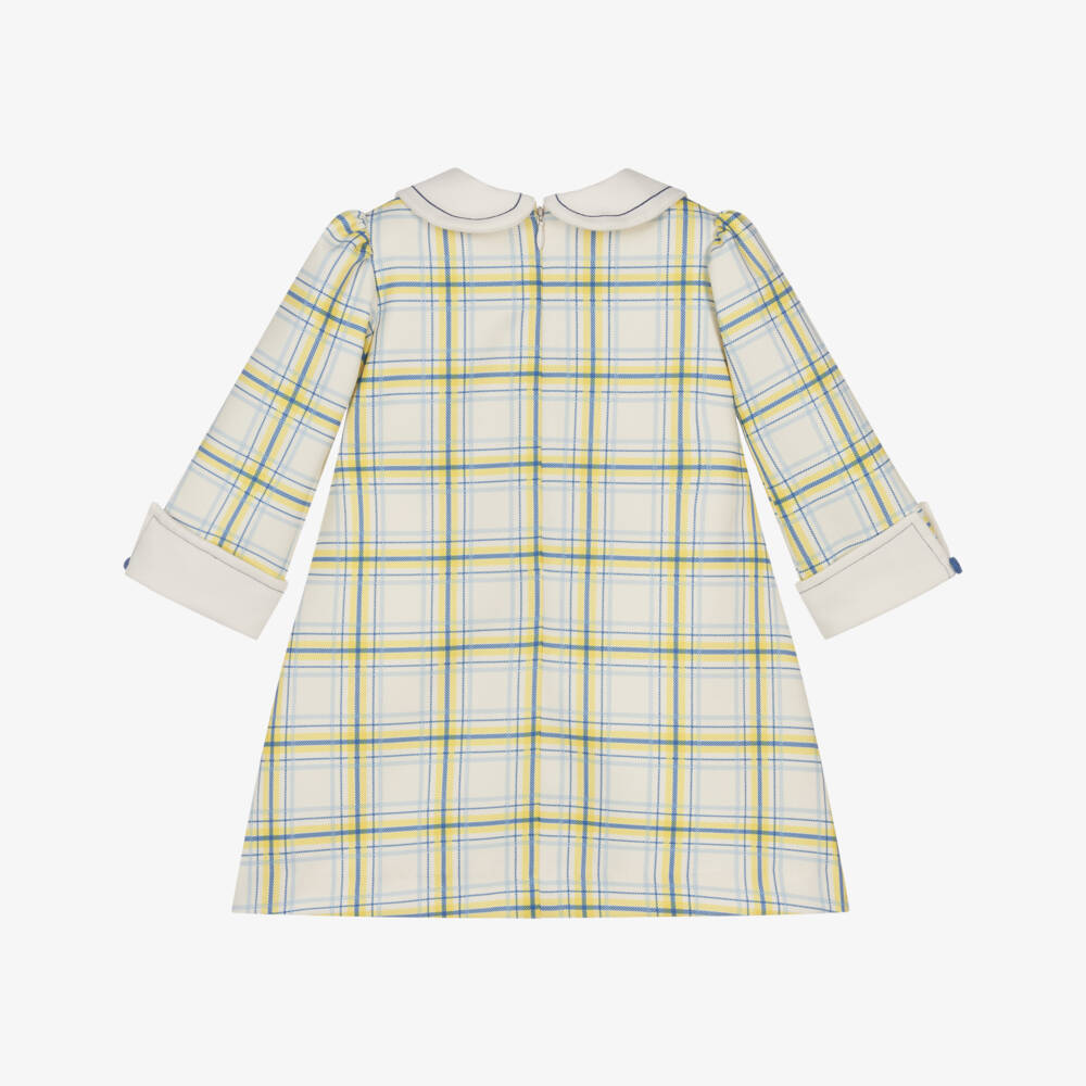 Pretty Originals-Girls Ivory & Blue Check Long Sleeved Dress | Childrensalon Outlet