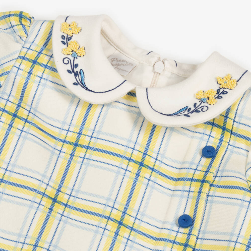 Pretty Originals-Girls Ivory & Blue Check Long Sleeved Dress | Childrensalon Outlet
