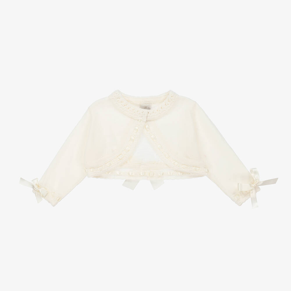 Pretty Originals-Girls Ivory Cotton Cropped Cardigan | Childrensalon Outlet