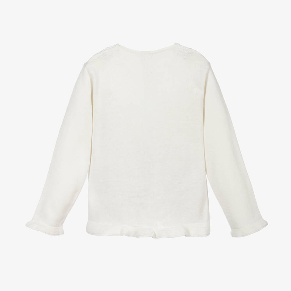Pretty Originals-Girls Ivory Cotton Knit Cardigan with Pink Bows | Childrensalon Outlet