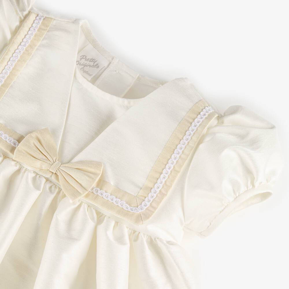 Pretty Originals-Girls Ivory Dress & Bonnet Set | Childrensalon Outlet