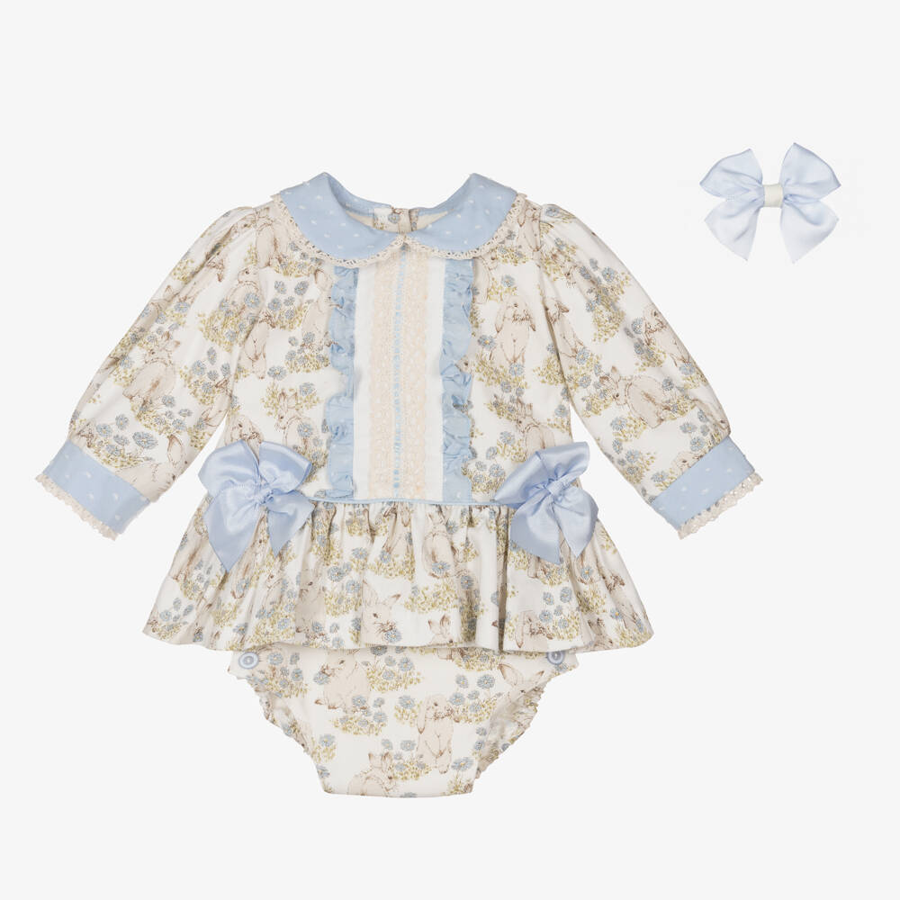 Pretty Originals-Girls Ivory Floral Bunny Dress Set | Childrensalon Outlet