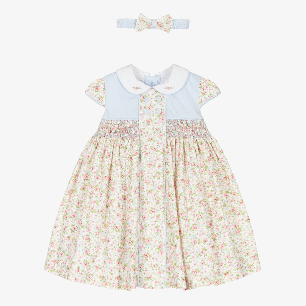 Pretty Originals-Girls Ivory Floral Smocked Dress Set | Childrensalon Outlet
