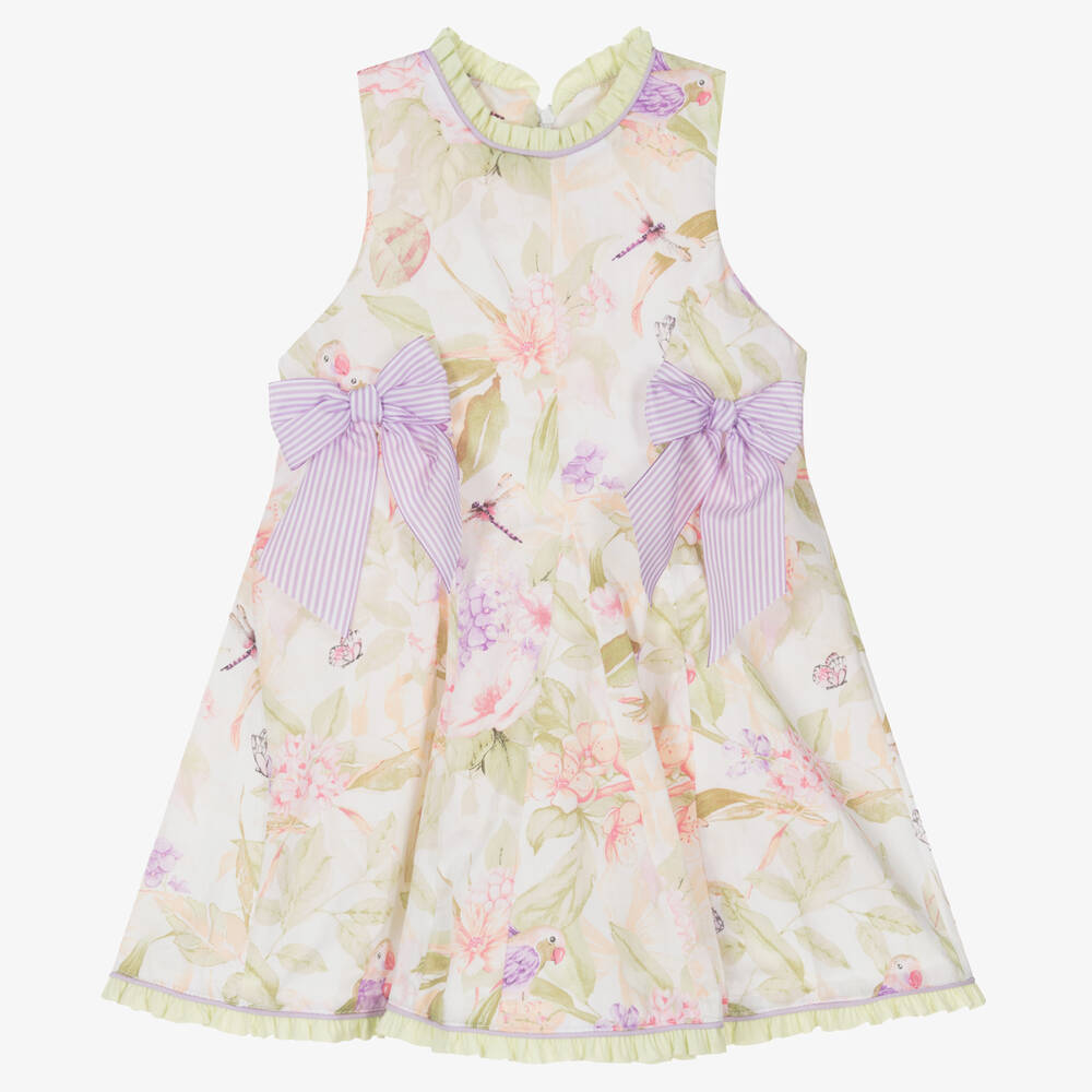 Pretty Originals - Girls Ivory & Green Floral Cotton Dress | Childrensalon