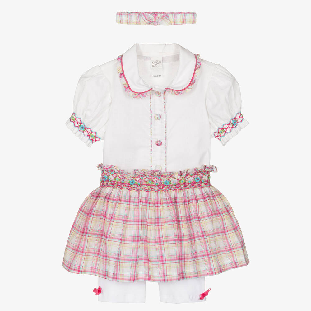 Pretty Originals - Girls Ivory & Pink Cotton Skirt Sets | Childrensalon