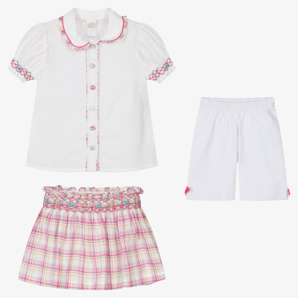 Pretty Originals-Girls Ivory & Pink Cotton Skirt Sets | Childrensalon Outlet