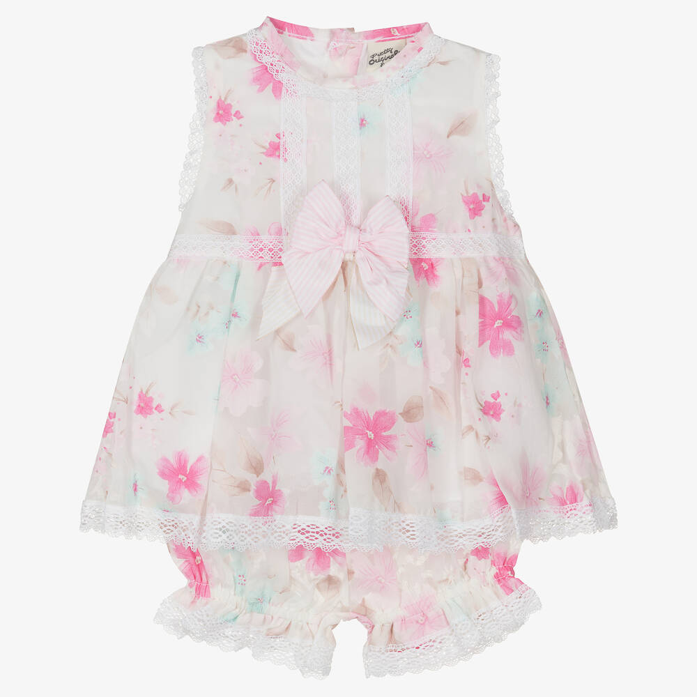 Pretty Originals - Girls Ivory & Pink Floral Cotton Dress Set | Childrensalon