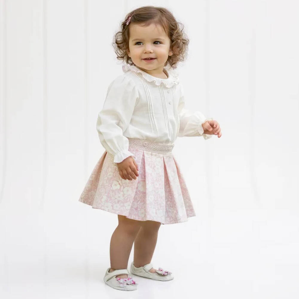 Pretty Originals-Girls Ivory & Pink Floral Skirt Set | Childrensalon Outlet