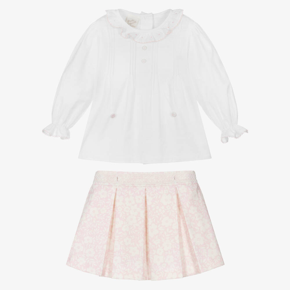 Pretty Originals-Girls Ivory & Pink Floral Skirt Set | Childrensalon Outlet