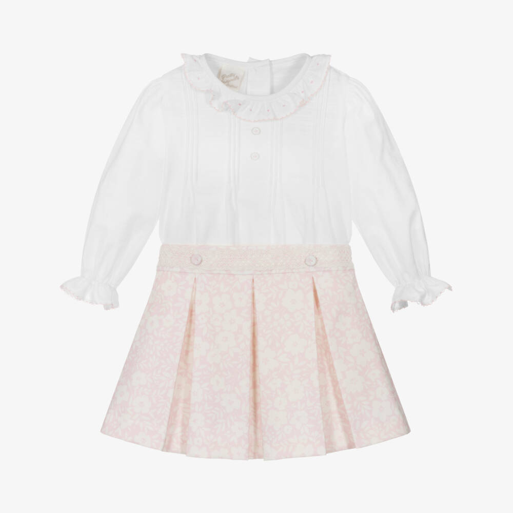 Pretty Originals-Girls Ivory & Pink Floral Skirt Set | Childrensalon Outlet