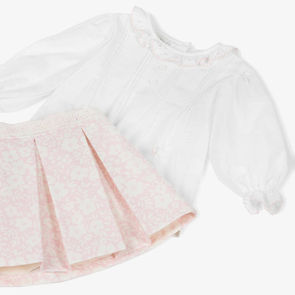 Pretty Originals-Girls Ivory & Pink Floral Skirt Set | Childrensalon Outlet