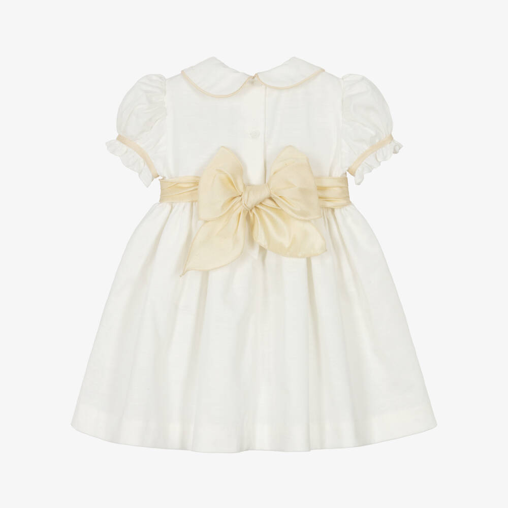 Pretty Originals-Girls Ivory Puffed Sleeve Dress with Embroidered Collar | Childrensalon Outlet