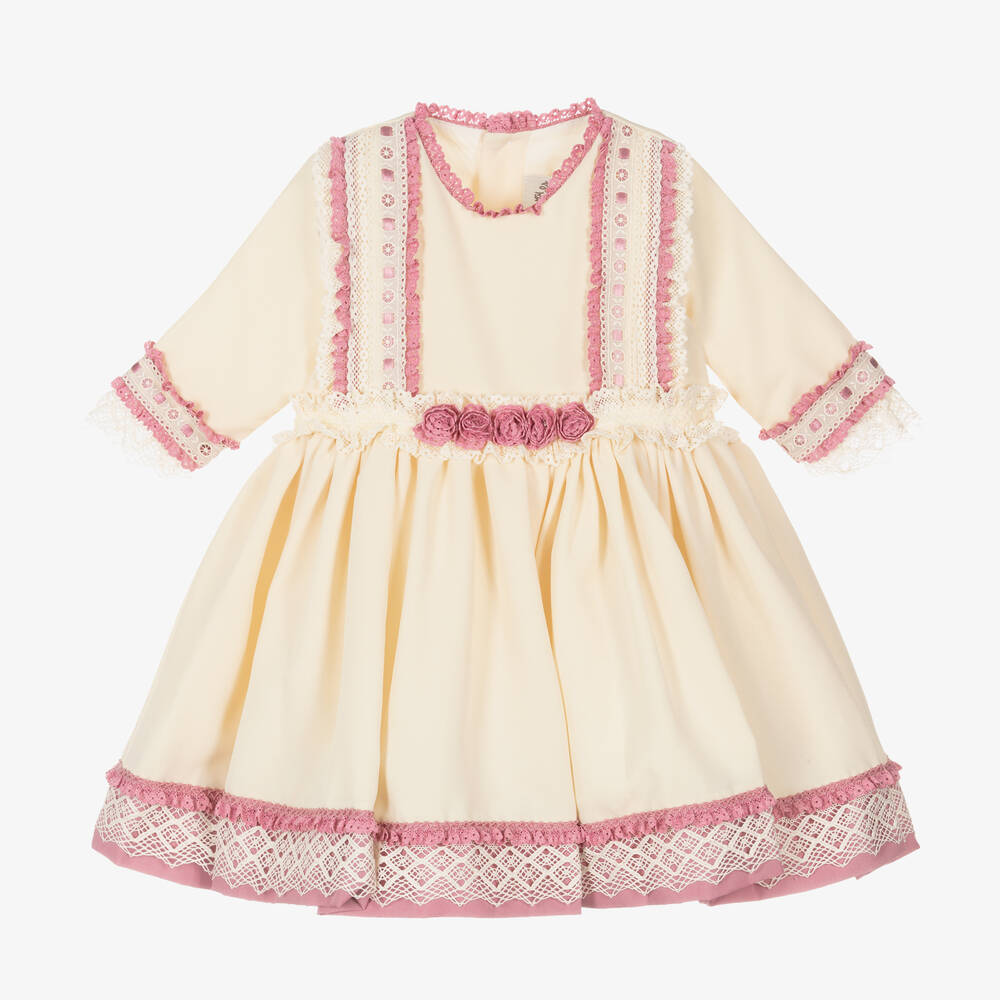 Pretty Originals - Girls Ivory & Purple Lace Dress | Childrensalon