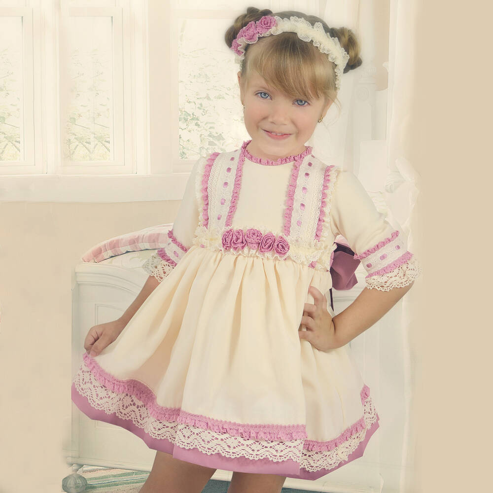بريتي أوريجينال-فستان دانتيل لون عاجي و بنفسجي | Childrensalon Outlet