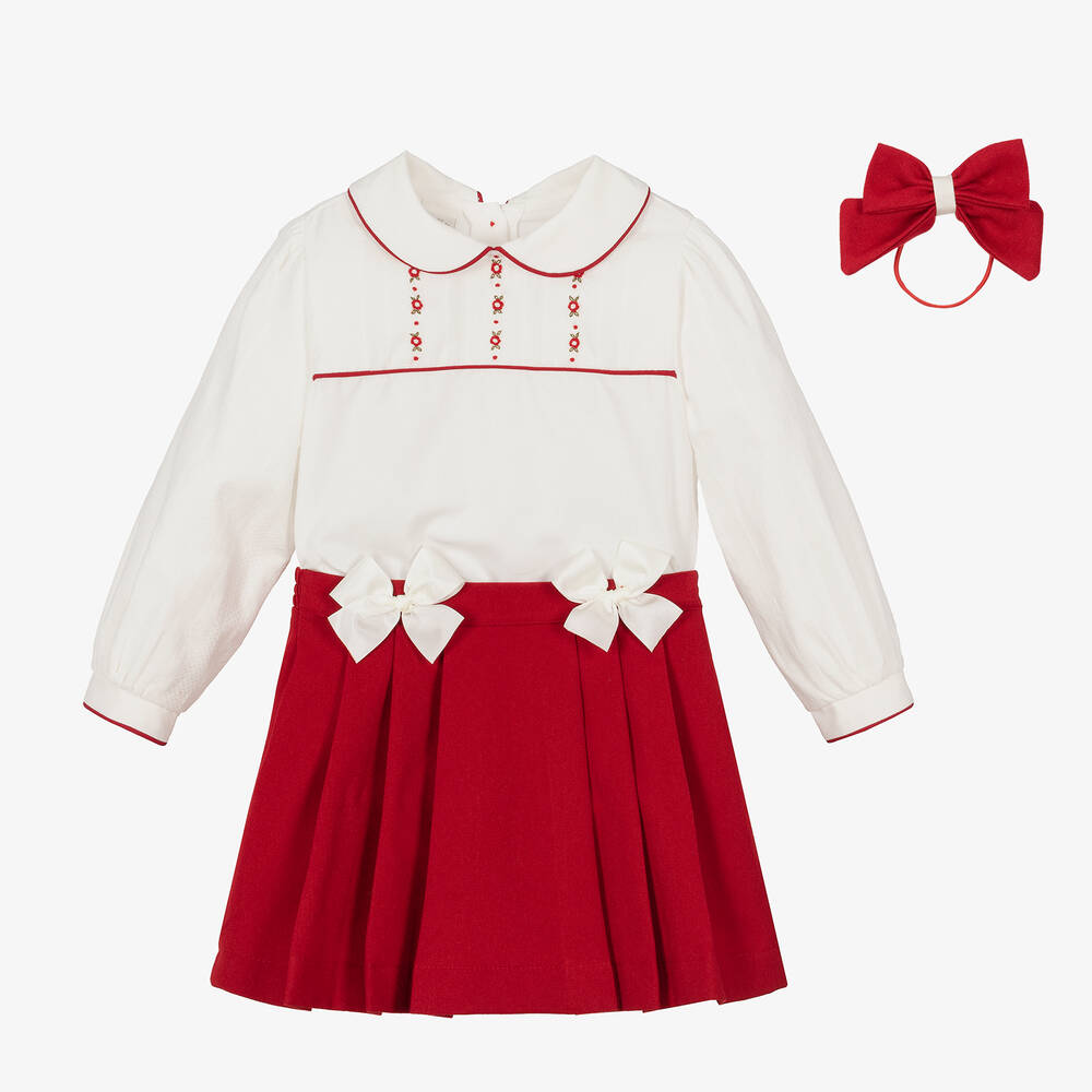 Pretty Originals - Girls Ivory & Red Skirt Set | Childrensalon