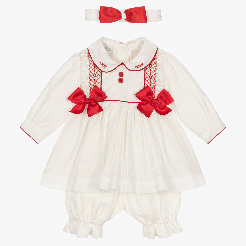 Pretty Originals - Girls Ivory & Red Smocked Dress Set | Childrensalon