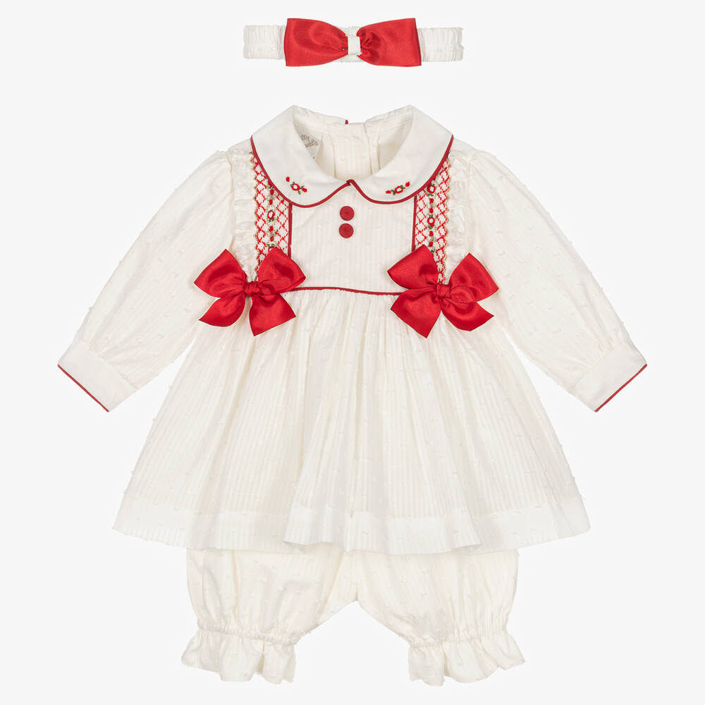 Ensemble robe ivoire rouge smockee