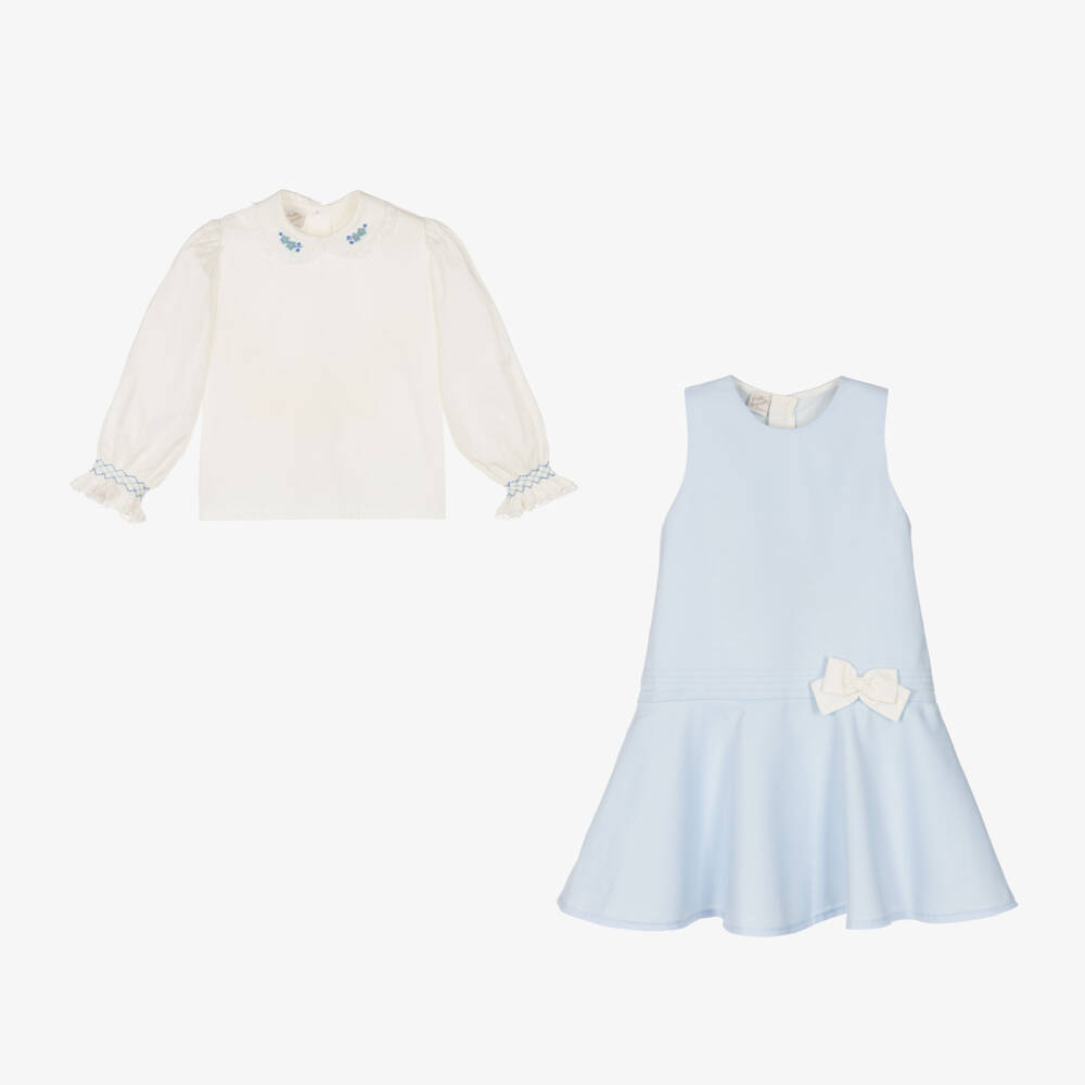 Pretty Originals-Girls Light Blue Pinafore Ensemble | Childrensalon Outlet