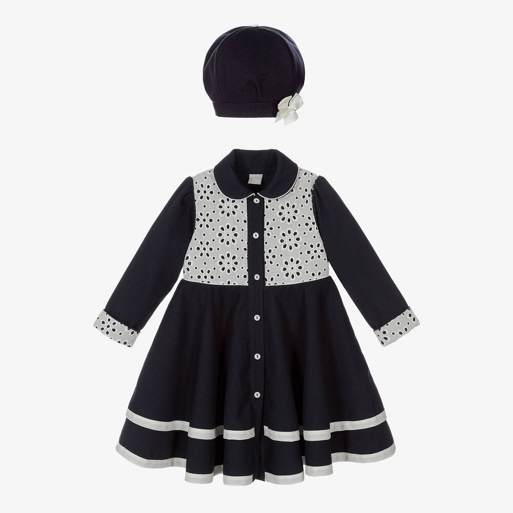 Pretty Originals - Manteau et bonnet bleu marine fille | Childrensalon