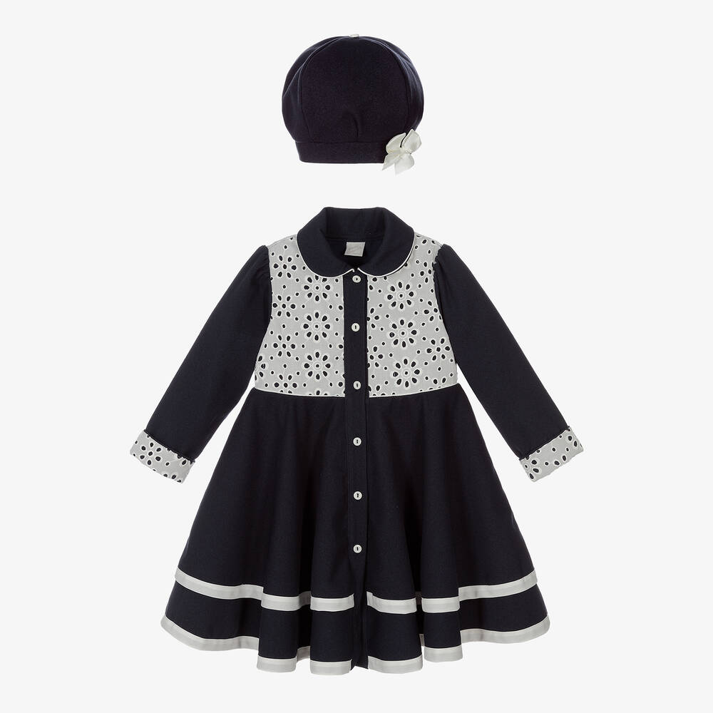 Pretty Originals - Navyblaues Mantel & Mützen Set (M) | Childrensalon