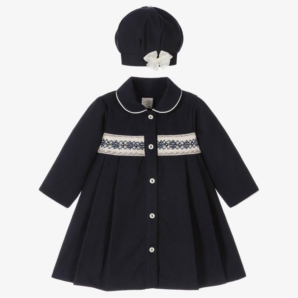 Pretty Originals - Manteau et bonnet bleu marine | Childrensalon