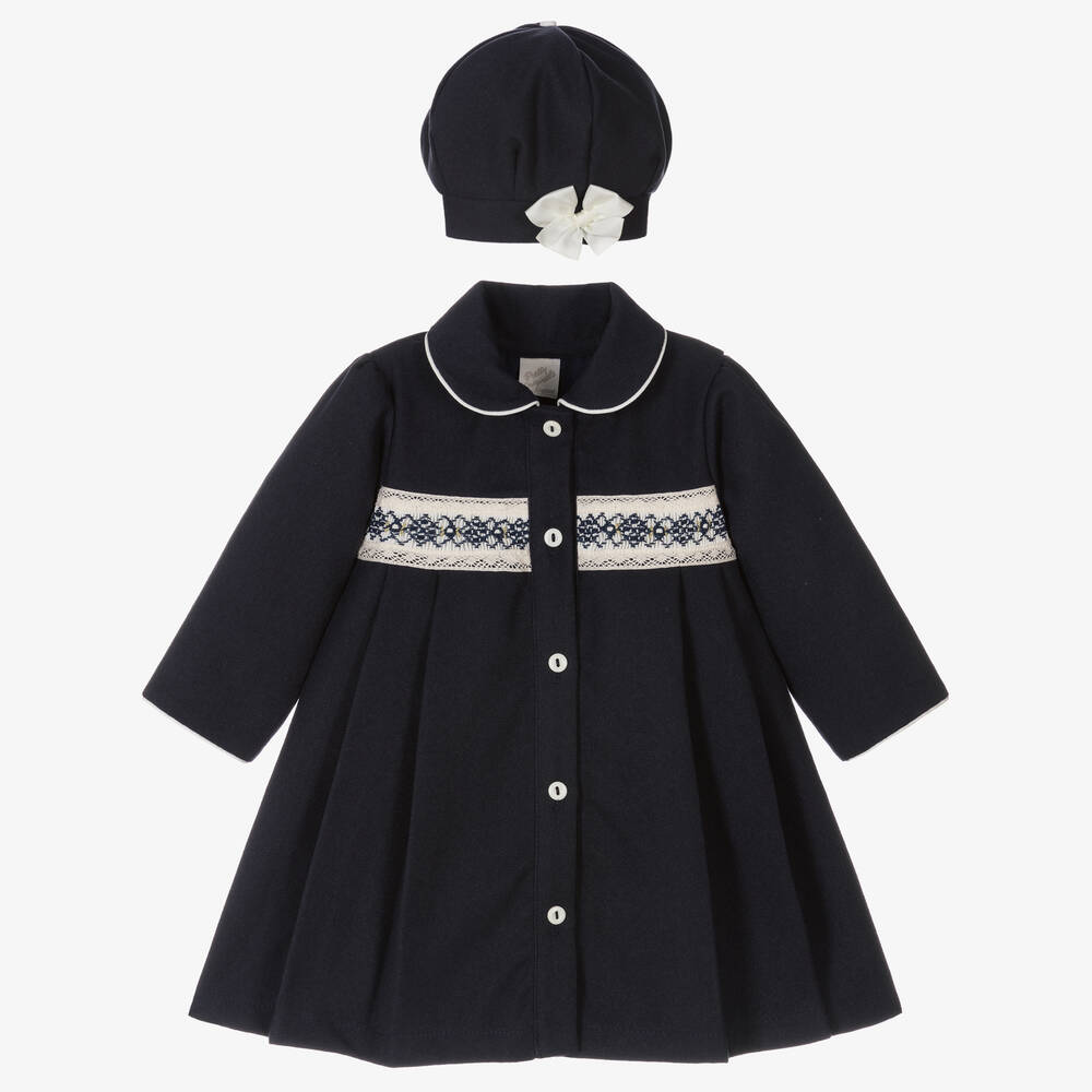 Pretty Originals-طقم معطف وقبعة أطفال بناتي تويل لون كحلي | Childrensalon Outlet