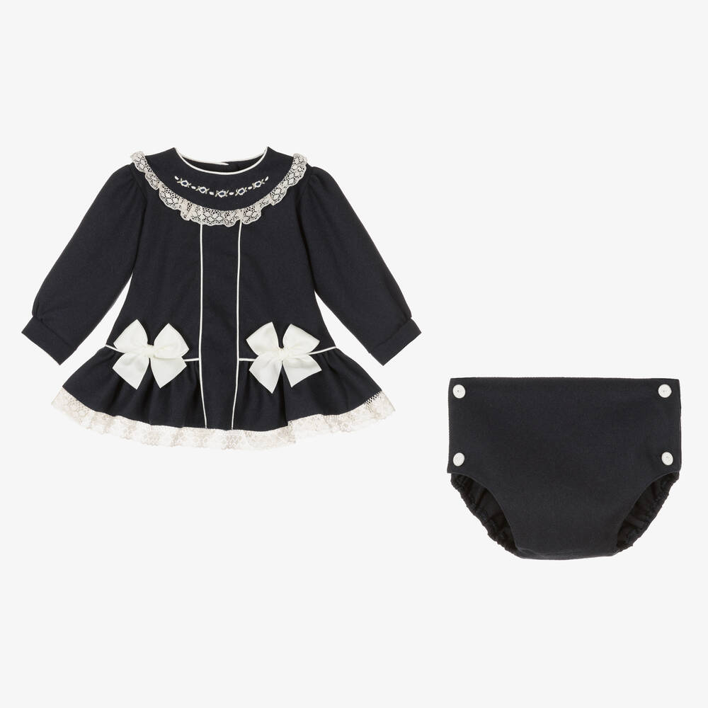 Pretty Originals-Girls Navy Blue & White Dress Set | Childrensalon Outlet