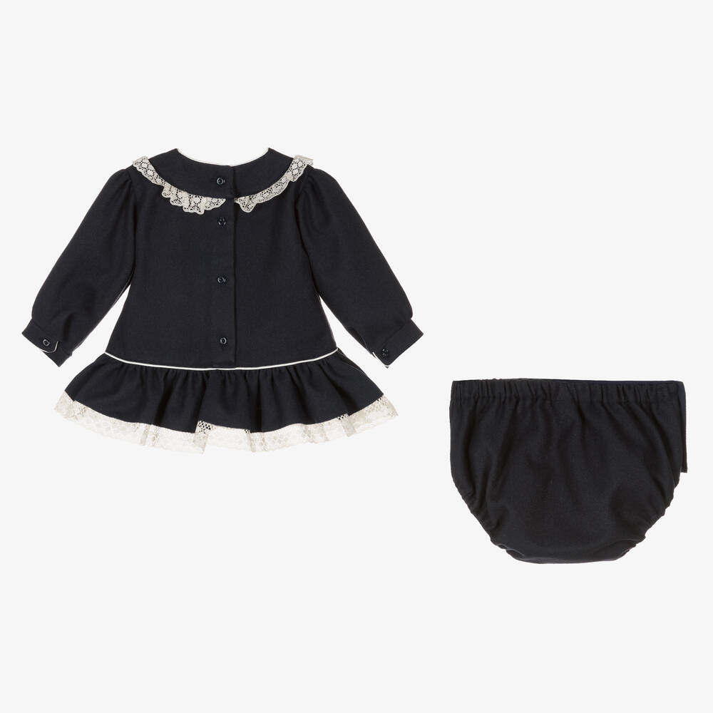 Pretty Originals-Girls Navy Blue & White Dress Set | Childrensalon Outlet