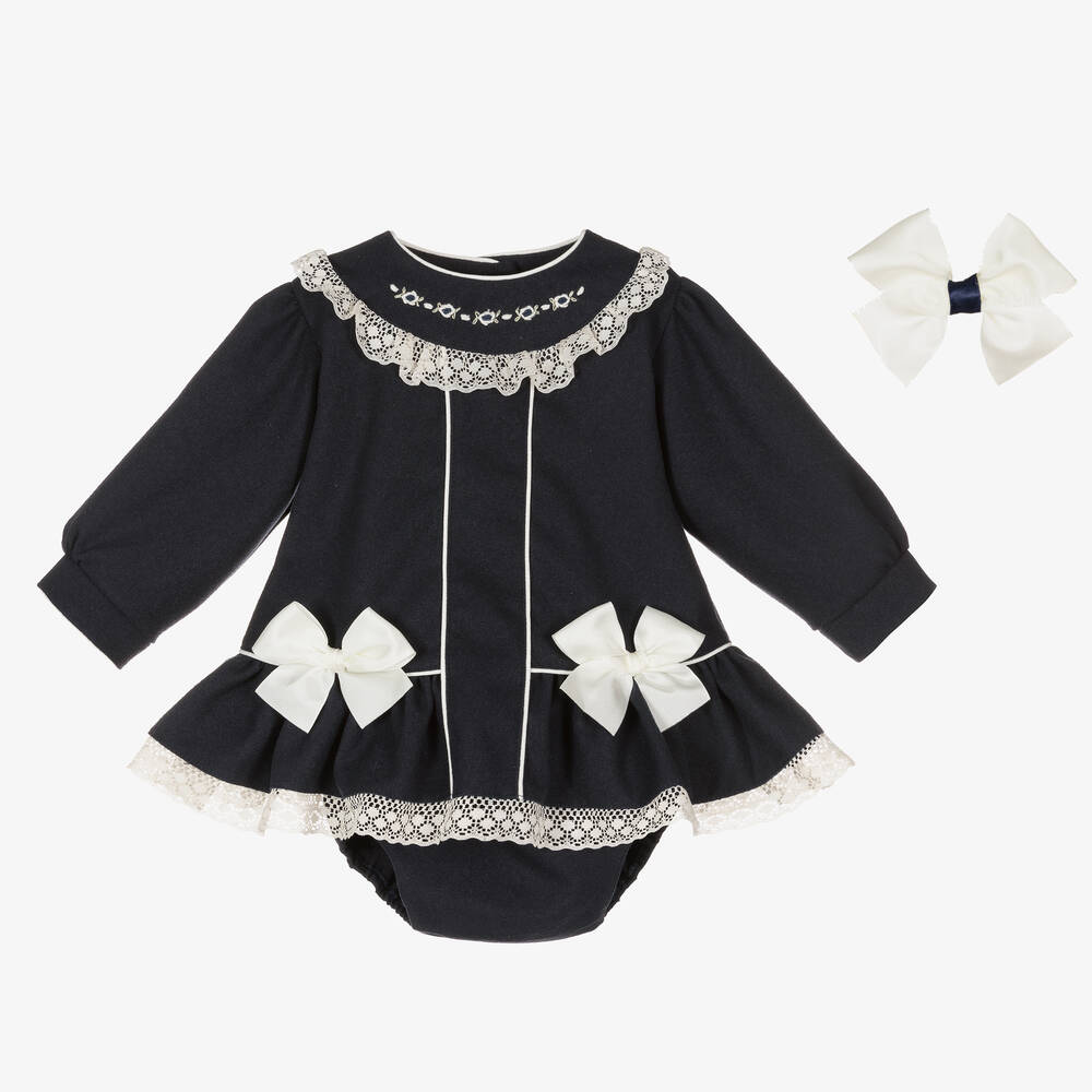 Pretty Originals - Girls Navy Blue & White Dress Set | Childrensalon