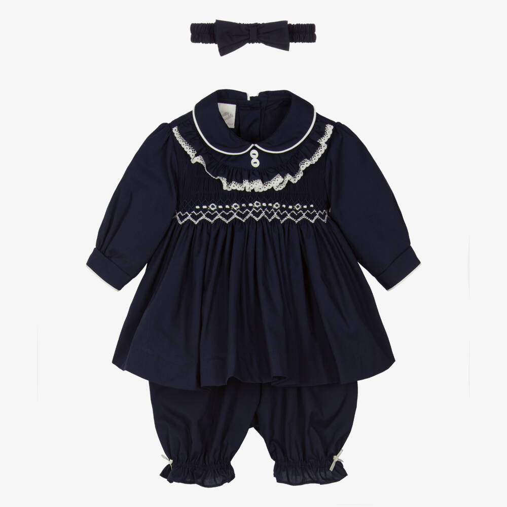 Pretty Originals-Girls Navy Smocked Dress Ensemble | Childrensalon Outlet