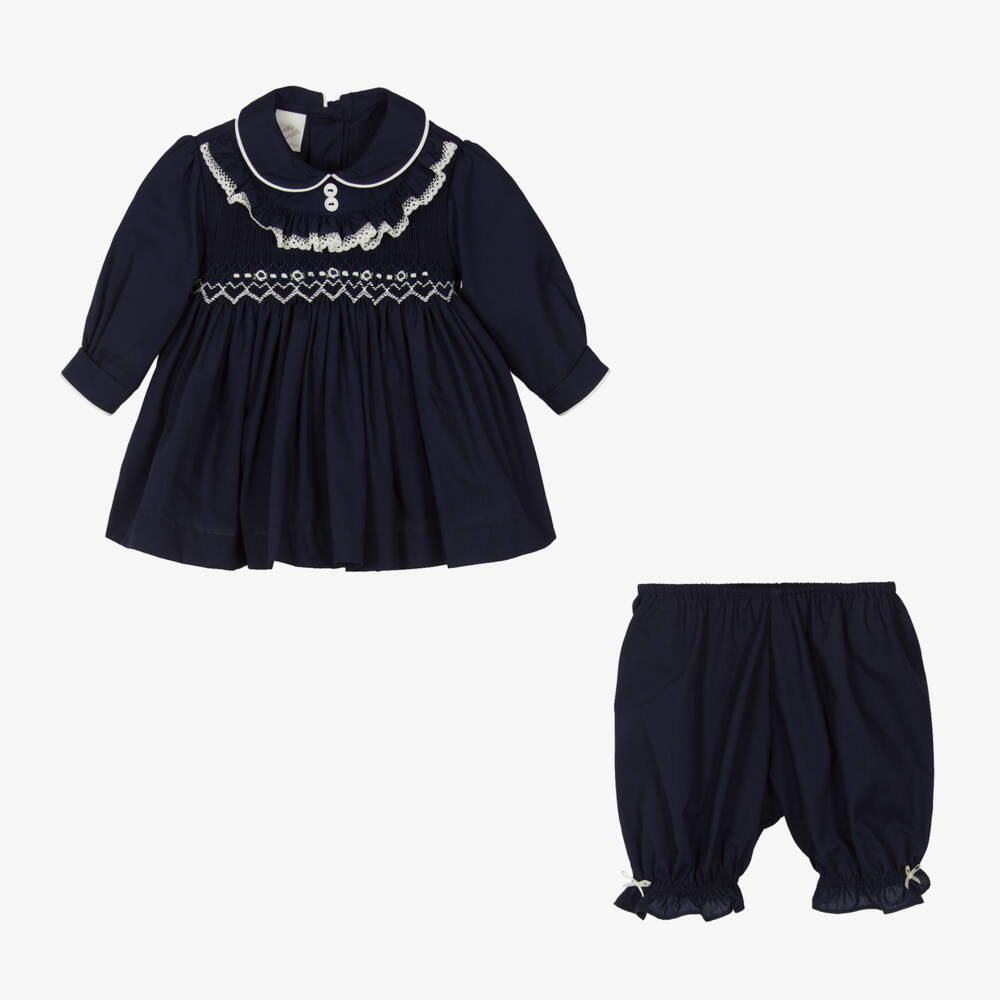 Pretty Originals-Girls Navy Smocked Dress Ensemble | Childrensalon Outlet
