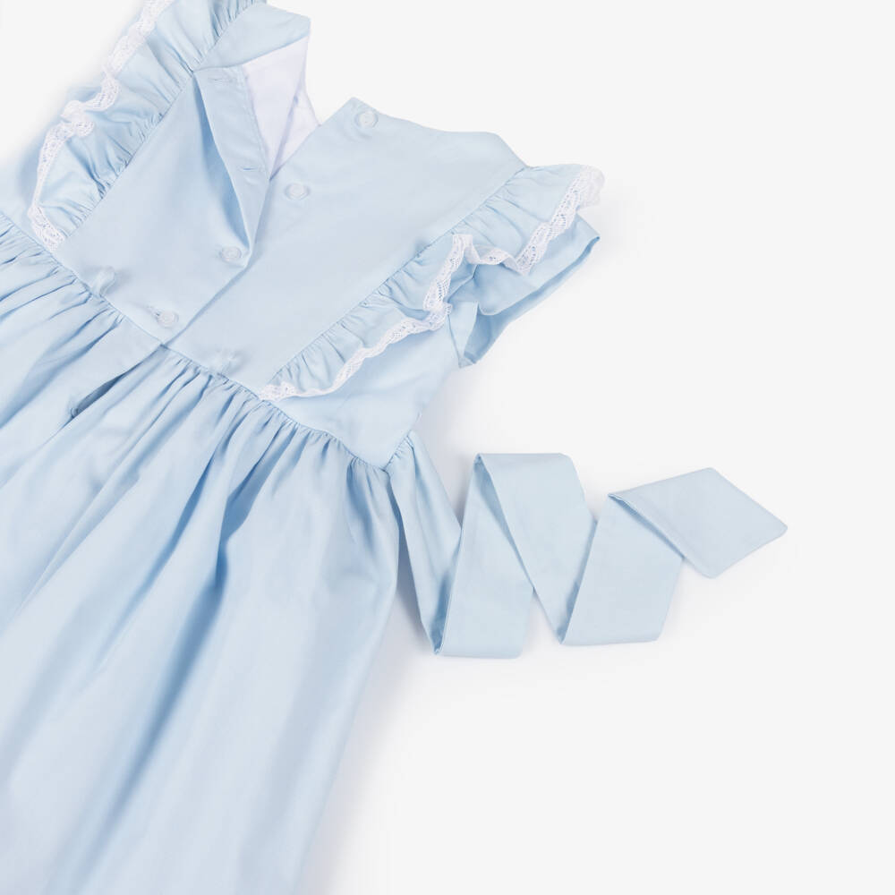 Pretty Originals-Girls Pale Blue Cotton Smocked Dress Set | Childrensalon Outlet