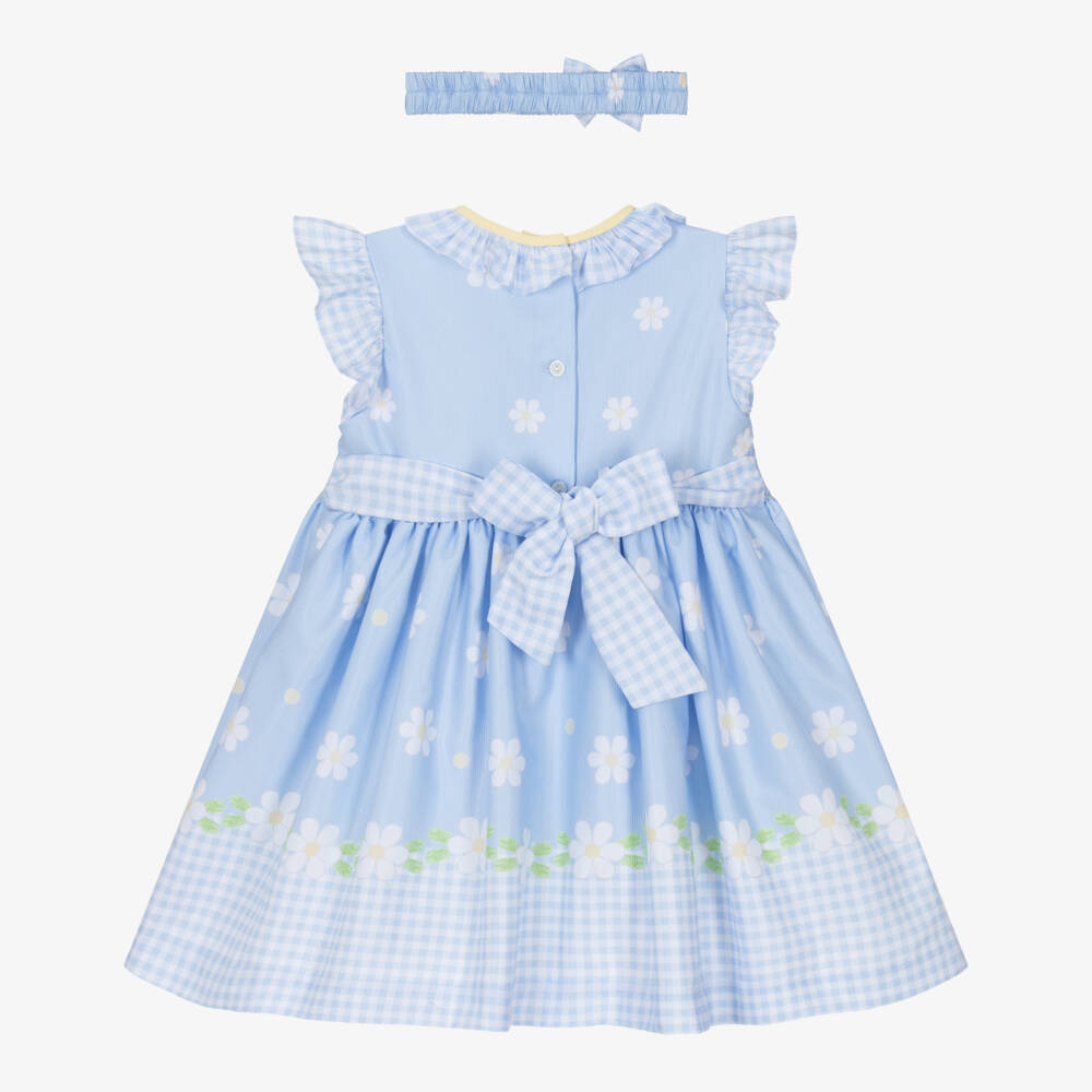 Pretty Originals-Girls Pale Blue Daisy Print Dress & Headband Set | Childrensalon Outlet